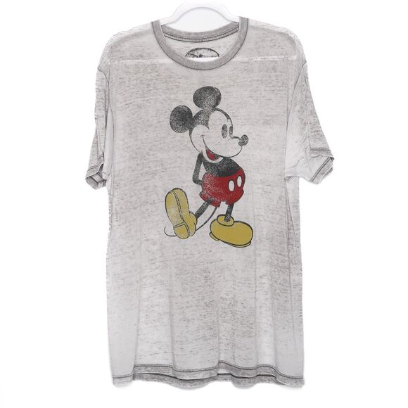 Disney Womens Mickey Mouse T-Shirt Large Gray Scoop Neck Burnout Disneycore - Picture 1 of 6